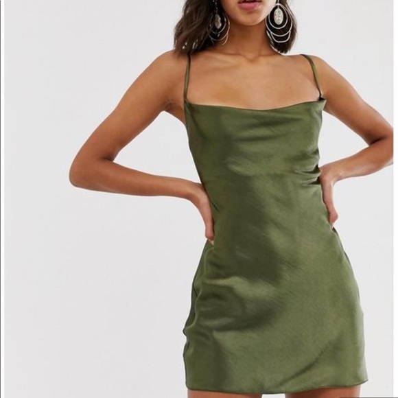 asos green slip dress